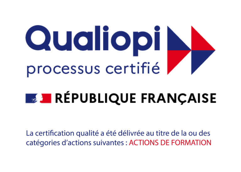 Qualiopi — Processus certifié — République Française — La certification qualité a été délivrée au titre de la catégorie d'actions suivante : Actions de formation